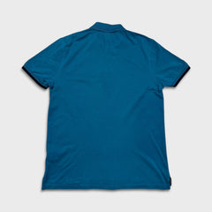 Hugo Boss Polo Shirt Mens Medium Blue Slim Fit Pima Logo Casual Pique Short Sleeve