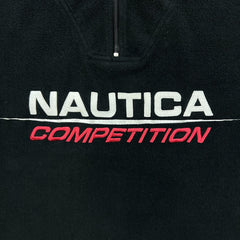 Vintage 90s Nautica Competition Fleece Mens Large Black USA 1/4 Zip Pullover Jacket