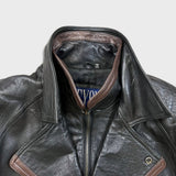 Vintage 90s Beyond Two Tone Leather Jacket Mens Large Black Brown Bomber Biker