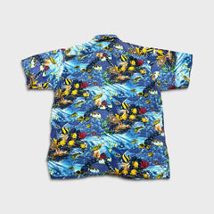Vintage Y2K Tropical Bahamas Shirt Mens XL Blue Hawaiian Fish Sea Button Up