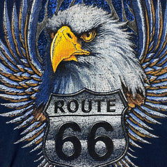 Vintage Y2K Route 66 Eagle T Shirt Mens Medium Blue Biker Playa Del Carmen Tee
