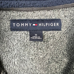 Vintage Y2K Tommy Hilfiger Fleece Mens Medium Gray Flag Pullover 1/4 Zip Jacket