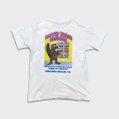 Vintage 1992 Beaver Brand Condoms T Shirt Mens Large White USA Single Stitch Humour