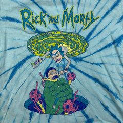 2022 Rick and Morty T Shirt Mens Medium Blue Tie-Dye Cartoon Graphic Tee