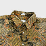 Vintage 90s Anchor Blue Batik Shirt Mens Large Yellow Paisley Floral Rayon Hawaiian Button Up