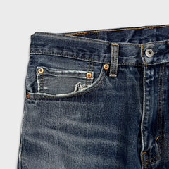 Levi's 505 Jeans Mens 34x30 Blue Regular Fit Straight Leg Distress Dark Wash Pants