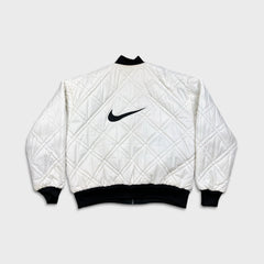 Vintage 90s Nike Jacket Mens Large Black Big Swoosh Reversible Quilted Bomber