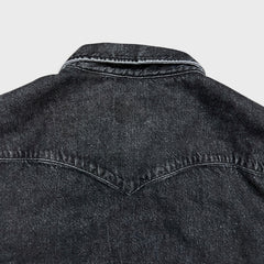 Levi's Barstow Denim Shirt Mens Large Black Dark Wash Slim Fit Western Pearl Snap