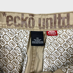 Vintage Y2K Ecko Unltd Pants Mens 30x30 Beige Relaxed Fit Wide Leg Baggy Cargo