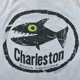 Vintage 90s Big Hed Designs Charleston Fish T Shirt Mens Medium Blue Single Stitch Tee