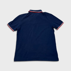 Prada Polo Shirt Mens Medium Blue Rubber Logo Contrast Tipped Faded Short Sleeve