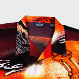 Vintage Y2K Dragon AOP Button Up Shirt Mens 2XL Orange Cyber Goth Short Sleeve
