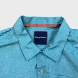 Tommy Bahama Shirt Mens Large Blue Hawaiian Checkered Preppy Button Up