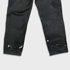 Dickies Pants Mens 34x32 Black Straight Leg Distress Hammer Loop Canvas Workwear
