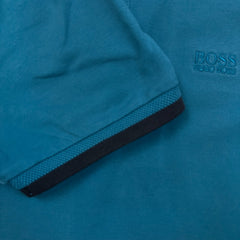 Hugo Boss Polo Shirt Mens Medium Blue Slim Fit Pima Logo Casual Pique Short Sleeve