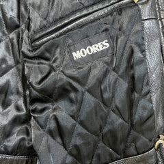 Vintage 90s Moores Bostonian Leather Jacket Mens Large Black Heavy Car Coat