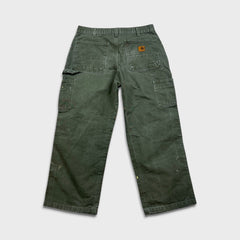 Carhartt B11 MOS Pants Mens 32x27 Green Loose Fit Washed Duck Workwear Dungaree