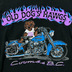 Vintage 90s Old Dogs Hawgs Coombs BC T Shirt Mens Large Black Faded Motorcycle Tee