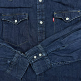 Levi's Denim Shirt Mens Large Blue Dark Wash Casual Western Jean Pearl Snap