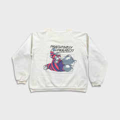 Vintage 1989 Feline Fitness Fanatic Sweatshirt Womens Medium White Cat Gym Funny Crewneck