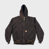 Carhartt Jacket Mens Small Brown J130 Duck Canvas Quilted Lined Faded Workwear