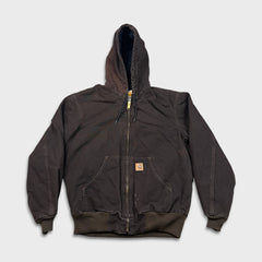 Carhartt Jacket Mens Small Brown J130 Duck Canvas Quilted Lined Faded Workwear