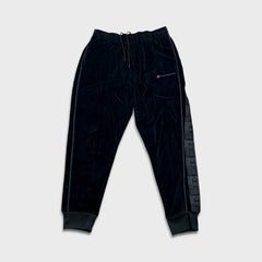 Champion Velour Pants Mens XL Black Script Taper Leg Side Tape Lounge Sweatpants