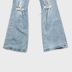 Levi's 70s Style High Flare Jeans Womens Size 26 Blue Light Wash Distressed Denim Pants