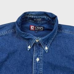 Vintage 90s Chaps Ralph Lauren Denim Shirt Mens Large Blue Medium Wash Western Button Up