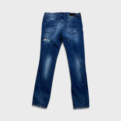 Diesel Jeans Mens 34x32 Blue Tepphar Slim Tapered Fit Medium Wash Distress Denim Pants