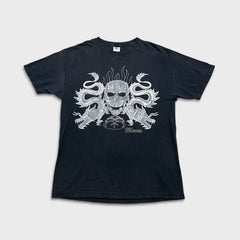 Vintage Y2K Mecca Skull Dragon T Shirt Mens Large Black Faded Grunge Punk Tee