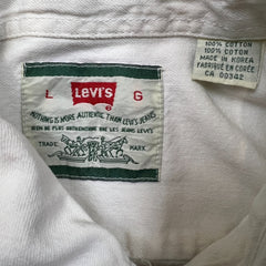 Vintage 90s Levi's Denim Shirt Mens Large White Faded Light Wash Button Up