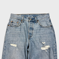Levi's 501 Jeans Womens 24x30 Blue Original Fit Straight Distressed Light Wash Pants
