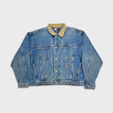 Vintage 90s Tommy Hilfiger Denim Jacket Mens Medium Blue Light Wash Lion Crest