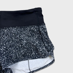 Lululemon Race Pace Short Womens Size 4 Black Mini Splatter Athletic Lined Pants