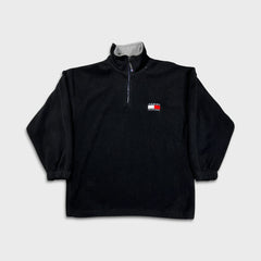 Vintage 90s Tommy Hilfiger Fleece Mens XL Black Flag Pullover 1/4 Zip Jacket