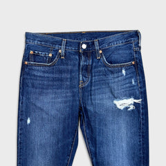 Levi's 501 T Jeans Mens 32x28 Blue Taper Fit Distressed Dark Wash Denim Pants