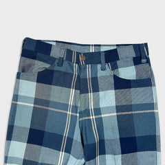 Vintage 70s Levi’s Sta-Prest Pants Mens 32x29 Blue Plaid Flare Leg Trousers