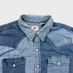 Levi's Denim Shirt Mens Medium Blue Patchwork Western Jean Pearl Snap
