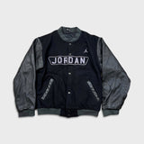 Vintage Y2K Nike Air Jordan Jacket Mens Large Black Leather Varsity Jumpman Spell Out Letterman