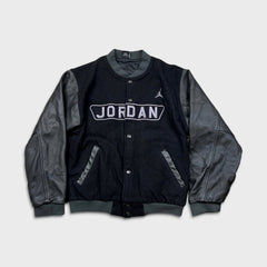 Vintage Y2K Nike Air Jordan Jacket Mens Large Black Leather Varsity Jumpman Spell Out Letterman