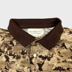 Denim & Supply Ralph Lauren Polo Shirt Mens Medium Brown Snake Print AOP Short Sleeve