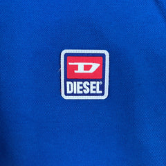 Diesel T Kal Patch Polo Shirt Mens Medium Blue Short Sleeve Box Logo Pique Slim