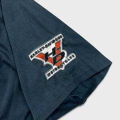 Vintage Y2K Harley Davidson Shirt Mens Large Blue USA Mechanic Button Up Biker Patch