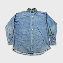 Vintage 90s Polo Ralph Lauren Denim Shirt Mens Large Blue Blake Casual Button Up