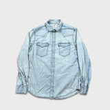 Levi's Standard Denim Shirt Mens Medium Blue Light Wash Casual Western Pearl Snap