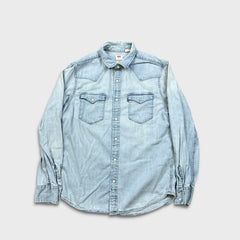 Levi's Standard Denim Shirt Mens Medium Blue Light Wash Casual Western Pearl Snap