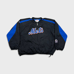 Vintage Majestic New York Mets Jacket Mens XL Black MLB Baseball 1/4 Zip 90s Pullover