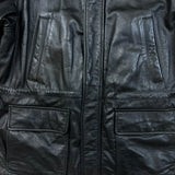 Vintage 90s Moores Bostonian Leather Jacket Mens Large Black Heavy Car Coat
