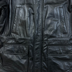 Vintage 90s Moores Bostonian Leather Jacket Mens Large Black Heavy Car Coat